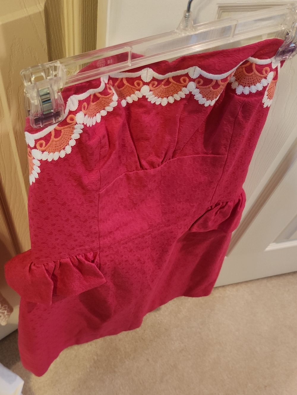 Lilly Pulitzer Strapless Bandeau Dress — Red with White & Orange Trim